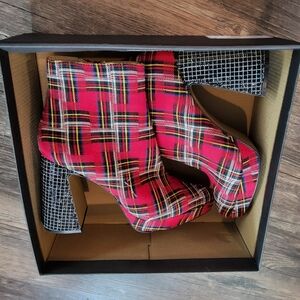 Betsey Johnson Red Plaid Platform Ankle Boots